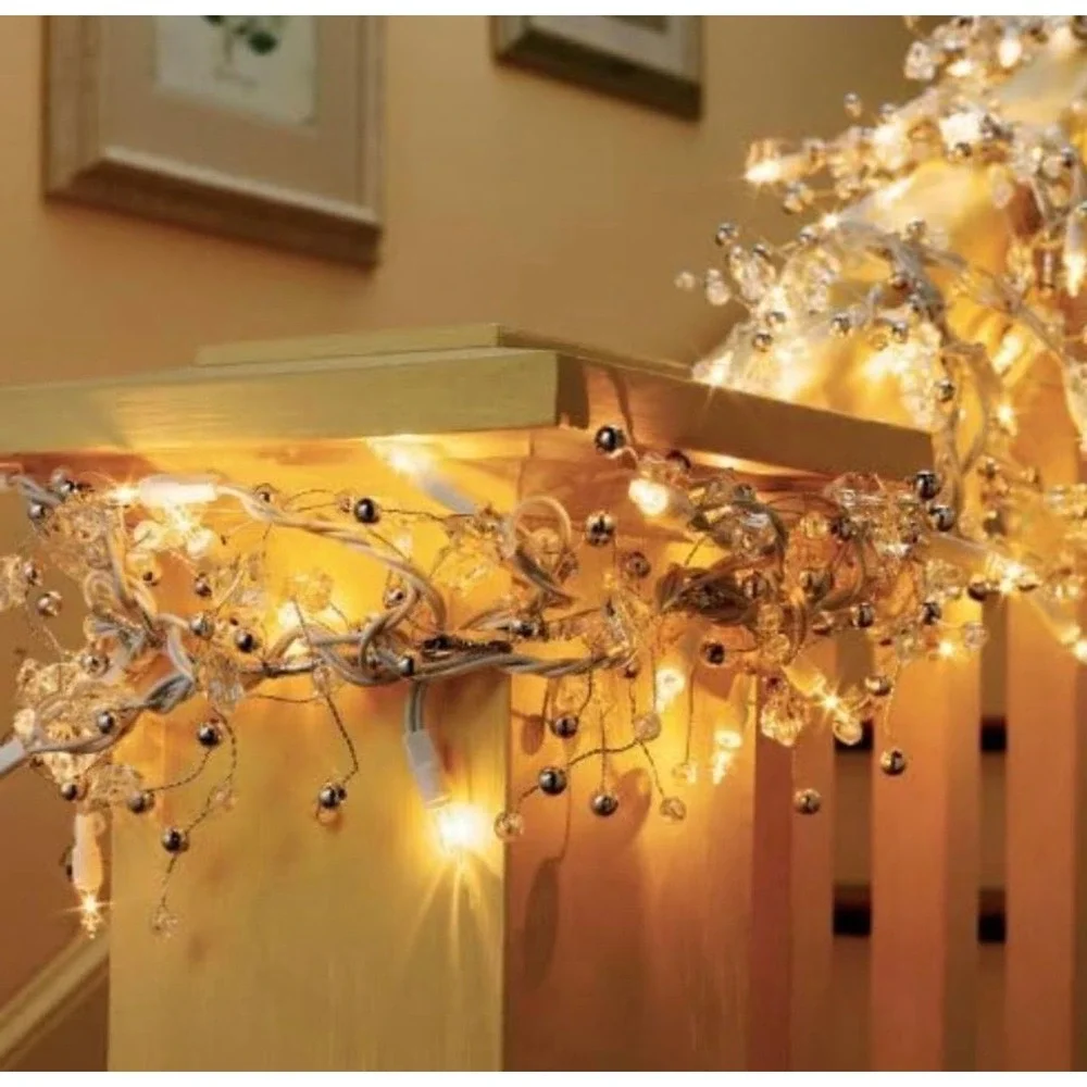9' LED Gem Garland 100 Warm White LED Lights Christmas Holidays Weddings